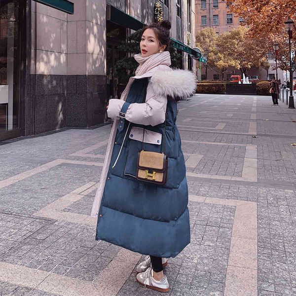 

women's down & parkas winter new korean style fashion fur collar hit color cotton coat mid-length hong kong thick padded ojlj, Black