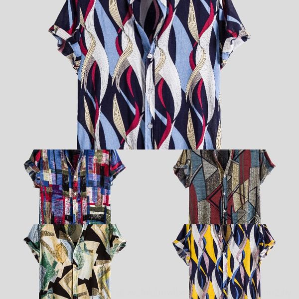 

2020 с коротким рукавом нагрудных печатей гавайским цветочным подкладка 2020 мужчин с короткого рукавом отворот печати рубашки мужской гавай, Blue