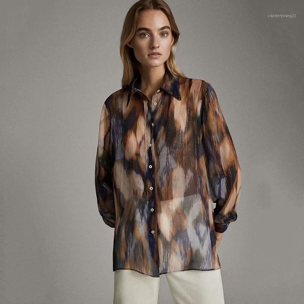 

women's blouses & shirts md deep v-neck blouse women fashion floral print long sleeve ladies vintage loose turn-down collar ropa, White
