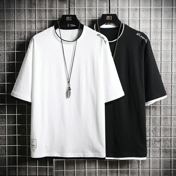 

men's short-sleeved t-shirt new round neck loose clothes summer fashion cotton white short sleeved t shirt men harajuku1, White;black