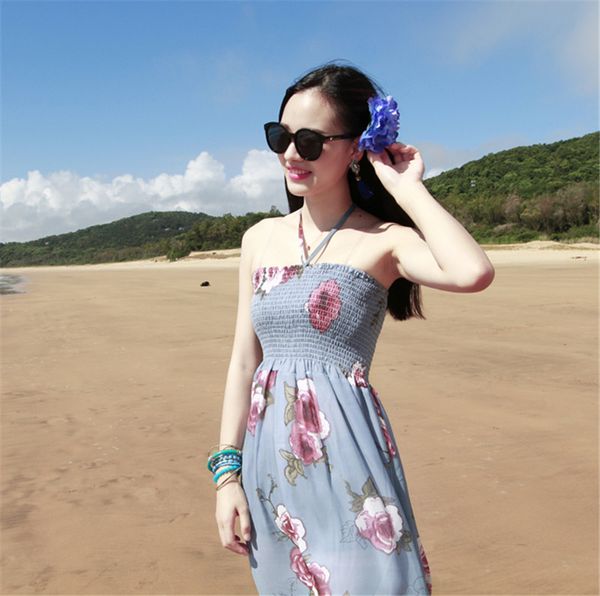 

2021 new bohemian flower woman as a chiffon beach casual summer dress plus size women's clothes dressed mujer fy402 aftj, Black;gray