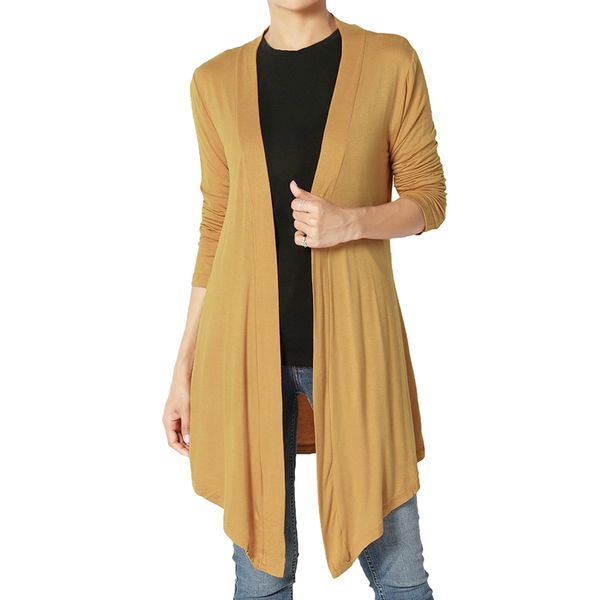 

autumn women cardigan sweater basic solid lightweight jersey knit open front long cardigan casual outwear sweater, Black;white