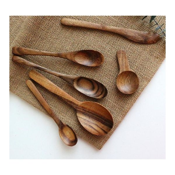 

100pcs wooden spoon eco-friendly natural teakwood long handle salad mixing spoon icecream scoop tableware