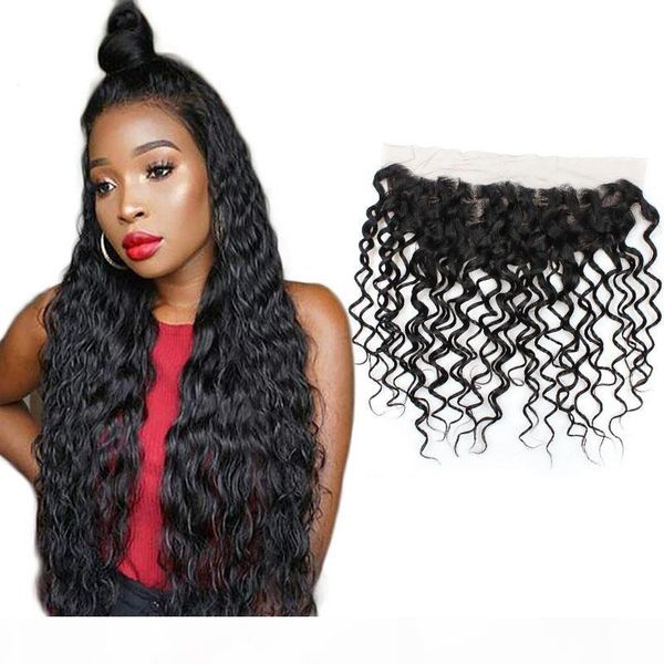 

peruvian unprocessed human hair 13x4 lace frontal ear to ear pre plucked water wave 13 by 4 frontal 8-22inch, Black;brown