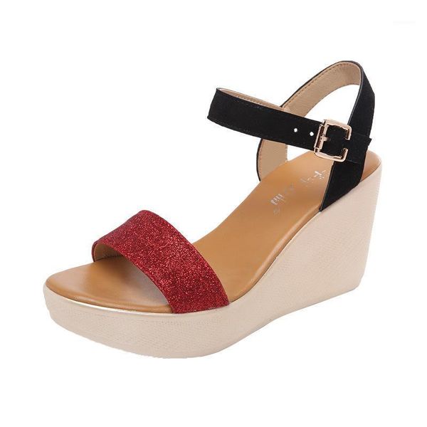

color block plus size 32-43 wedges sandals women platform shoes 2021 summer casual high heels sandals ladies beach shoe1, Black