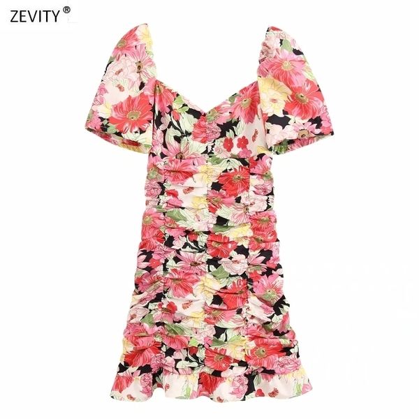

women flower print hem pleats ruffles mini dress chic female v neck vestidos back zipper brand slim pleated dresses ds3674 t200613, Black;gray