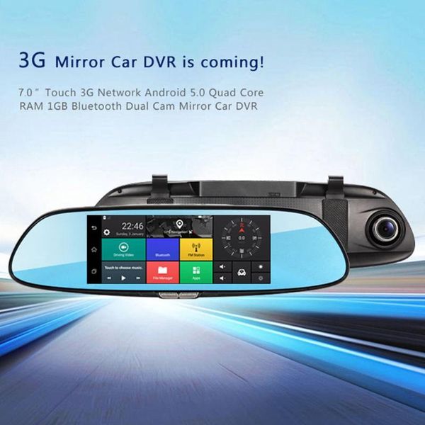 

h10 car dvr 3g rearview mirror video recorder 7 inch touch screen 1080 fhd dual camera hand-fm transmission