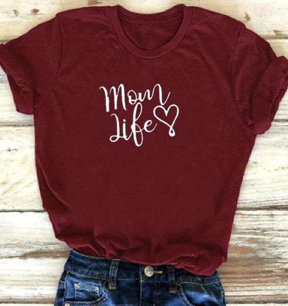 

mom life heart letter print t shirt women short sleeve o neck loose tshirt 2021 summer women tee shirt camisetas mujer, White