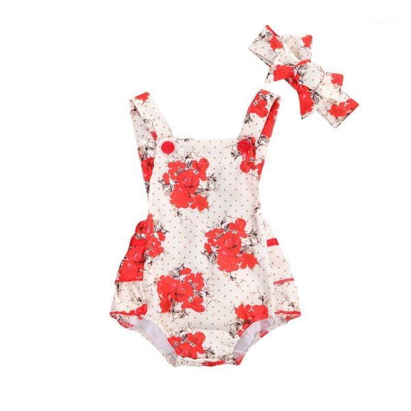 

pudcoco 2pcs newborn baby girls outfit summer creative flower dot printing breathable sleeveless romper+bow headwear set1, White