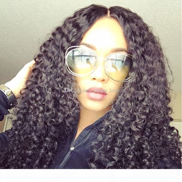 

kinky curly lace front wig brazilian virgin human hair full lace wigs for women baby hair natural color, Black;brown