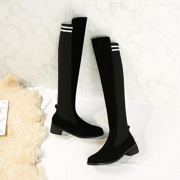 

boots epefe2021 brand women's shoes round elastic retractable boots1, Black