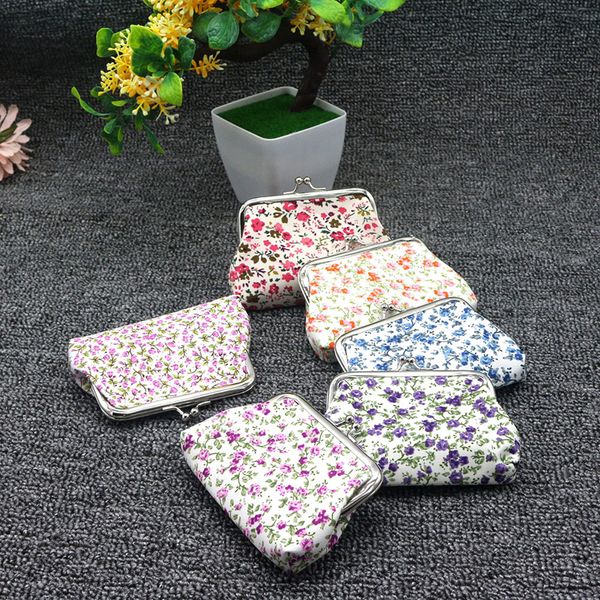 

funny mini retro flower pocket wallet purse korea style canvas clasp antique coin purse for women, Red;black