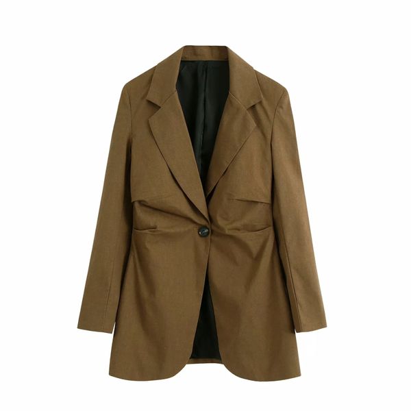 

2021 new jackets from vintage soft linen fall office lay dies brown coats long women's blazer casual jacket loose chic girls 3tbw, White;black