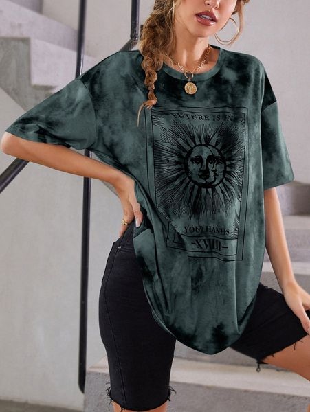 

tie dye drop shoulder oversized tee g4cl#, White