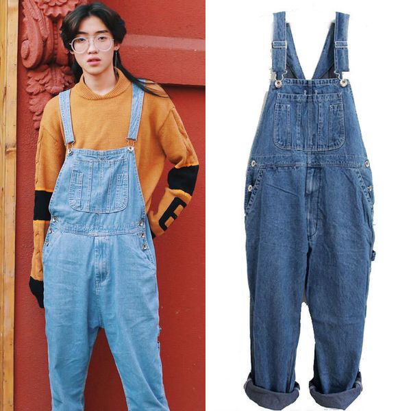 

2020 male plus size 26-40 42 44 46 big-size denim bib pants fashion pocket freight overalls unn4, Blue