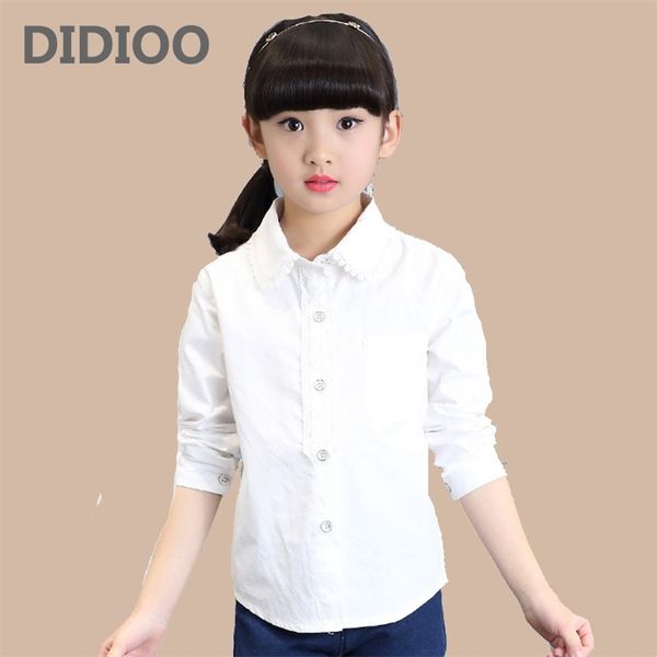 

children white blouses for girls shirts cotton long sleeve students school uniforms spring kids 4 5 7 8 9 11 12 years y200704, White;black