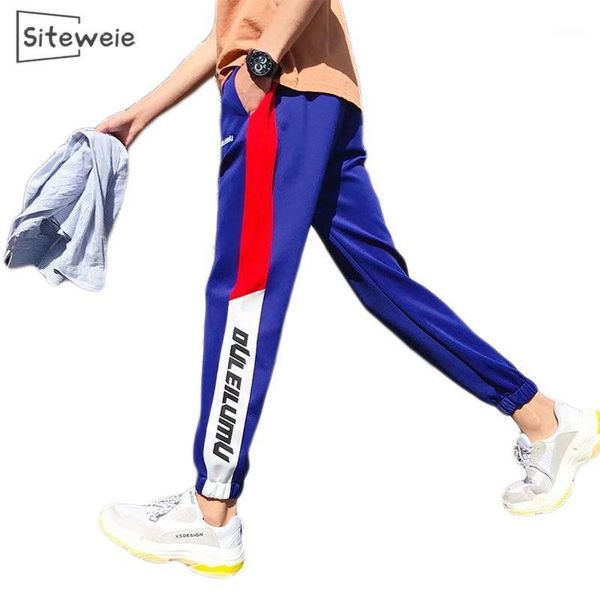 

siteweie 2021 fashion pencil men pants sweatpants fitness gym sports students long pants autumn casual panelled trousers l3061, Black