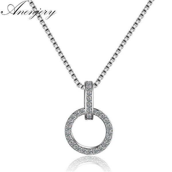 

anenjery 925 sterling silver double round circle cz zirconia necklaces & pendants for women gift kolye choker collares s-n63