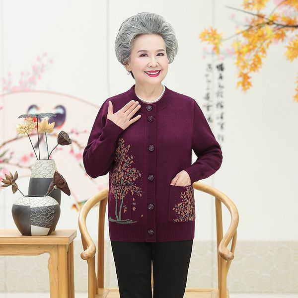 

elderly autumn women's cardigan 60 year old knitwear knitwear coat knitweargrandmother spring and autumn sweater coat loose old lady&#0, White;black