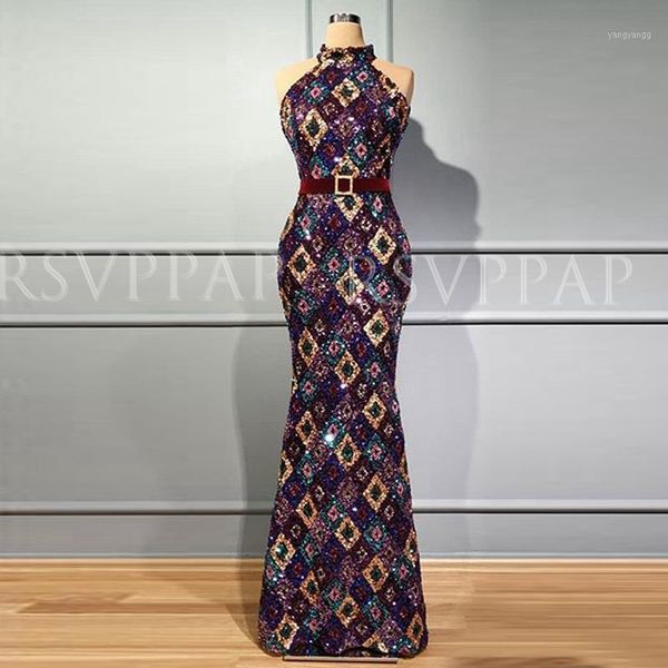 

long elegant evening dresses 2019 high neck sleeveless mermaid robe soiree dubai sequin womens formal gowns1, White;black