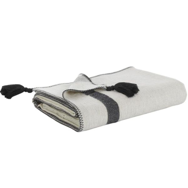 

cotton blanket soft woven beige with pom poms throw blanket on sofa bedspreads living room decorative