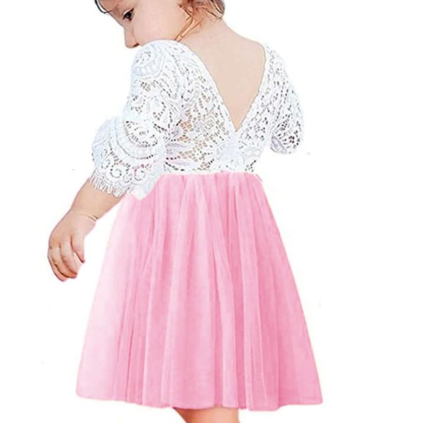 

half sve tassel new children's v-shaped open back mh girls' show lace skirt, Blue