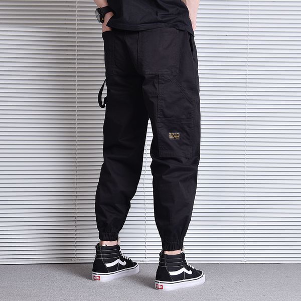 

2021 new fashion streetwear fit slack cargo deep black orange gray hip corridors male pants 1xp0