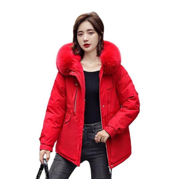 

1.2kg thick sustans winter jacket women fur collar fleece hooded female parka warm long korean style winter coat woman 2021, Black