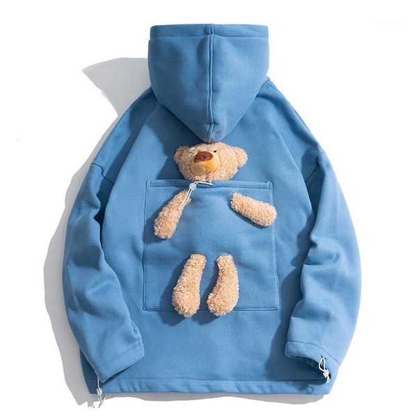 

men's hoodies & sweatshirts lacible creative bear harajuku hoodie sweatshirt hip hop streetwear mens autumn winter loose cotton pullove, Black