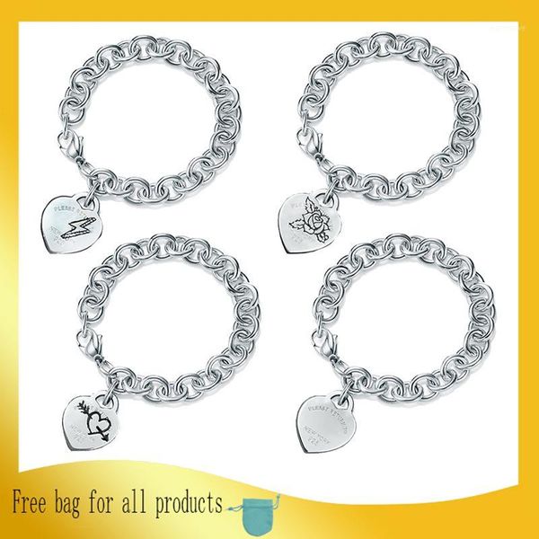 

Women jewelry Sterling silver 925 Bracelet Heart-shaped Mini pattern accessories Rough Clavicle chain Silverware gift bag1, Black