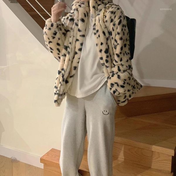 

furry coat fashion leopard faux fur coat jacket women 2021 women winter mink long sleeve luxury fur1, Black
