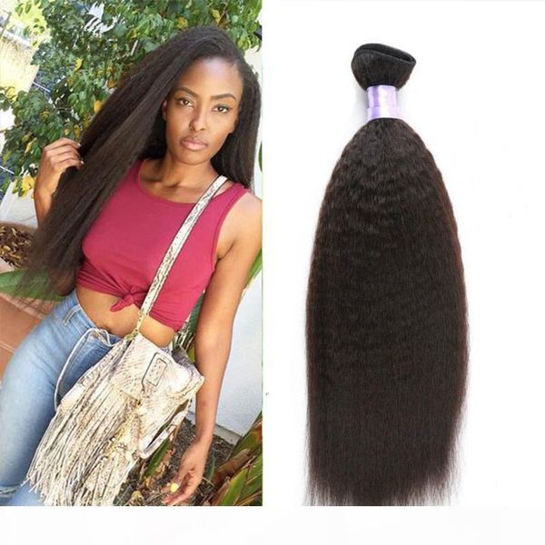 

huihao_hair 3 bundles virgin brazilian yaki straight kinky straight hair afro kinky human hair weave 8-30inch, Black;brown
