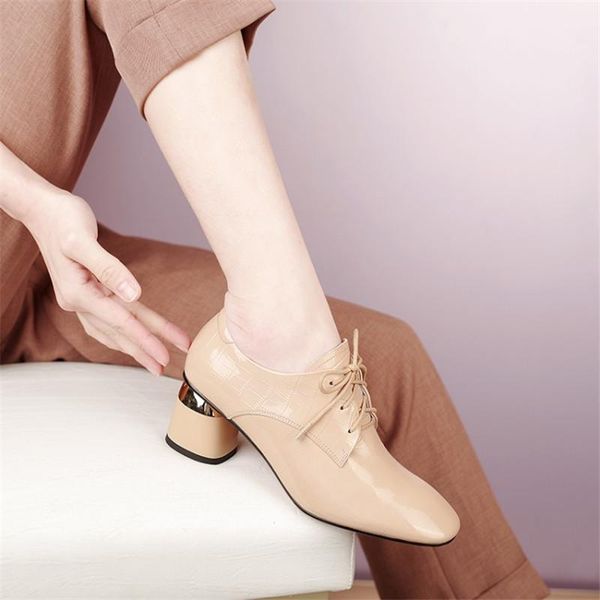 

dress shoes pxelena 2021 plus size 34-41 women natural genuine leather pumps lady strange high heel lace up office footwear, Black