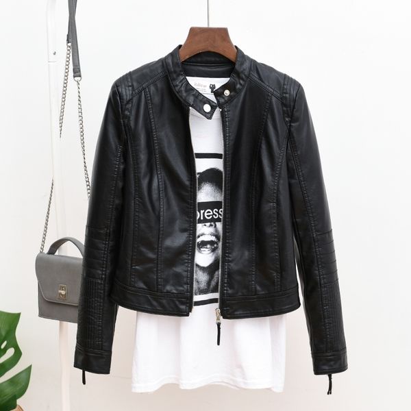 

2021 new spring women jackets from the biker leather thin female plutonium short outwear jacket u8vu, Black