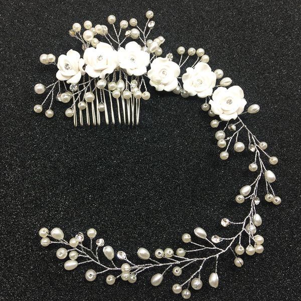 

women manual simulation pearl hair comb wedding accessories bride flower princess child hairs band with 7 8ct j1