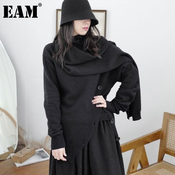 

eam] asymmetrical black knitting cardigan sweater loose scarf collar long sleeve women new fashion autumn winter 2021 1dd3103, White