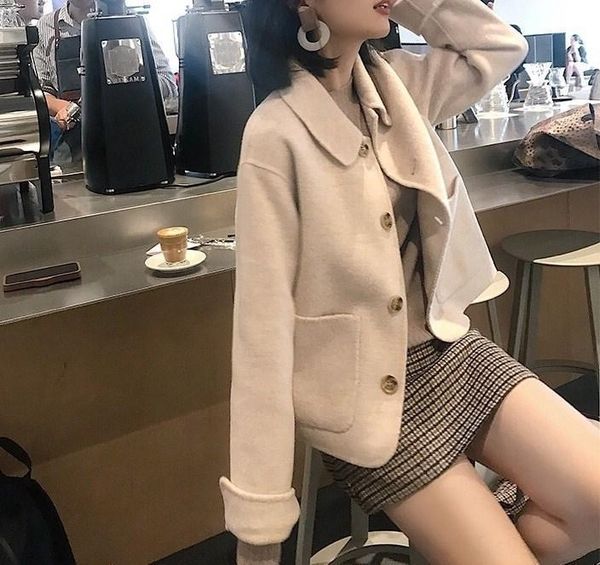 

tqhnm women's double-sided short coat coat women's 2020 autumn new versatile short korean style wool temperament socialite suit ee, Gray