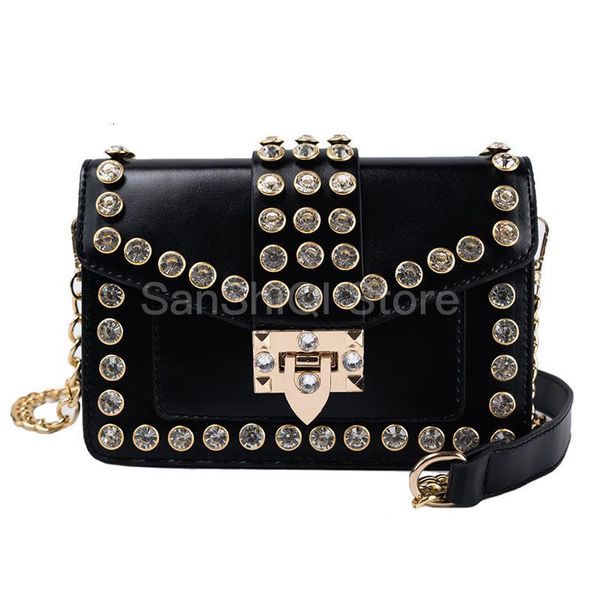 

rivet flip square bag 2020 summer new pu leather women designer handbag diamond lock chain shoulder messenger bag