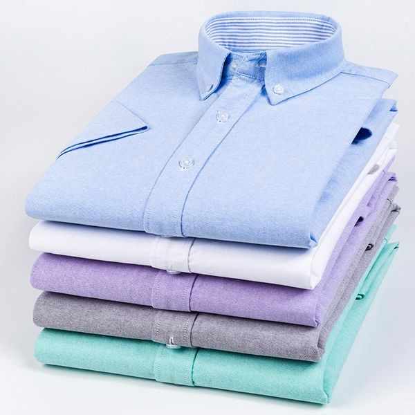 

plus size 7xl 6xl 5xl summer men short sleeve shirt 100% cotton oxford shirt fashion plaid causal male shirts man clothes ds0728, White;black