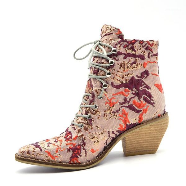 

boots 2021 now women ankle plus size 22-26.5cm length printed vintage retro bohemian ladies shoes embroider high heels1, Black