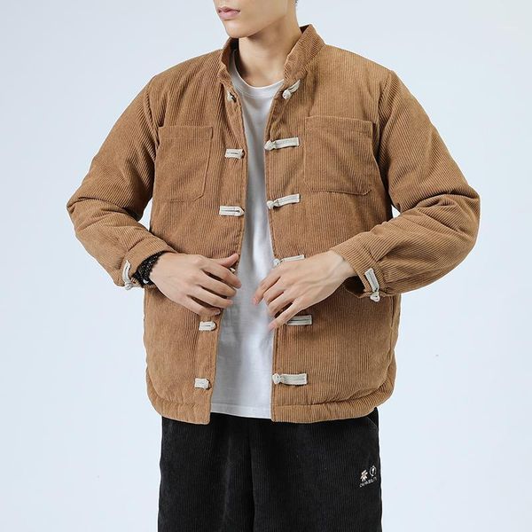 

plus size 5xl corduroy coats winter 2020 japanese chinese style casual loose stand-collar men parkas 6 color long-sleeved jacket1, Black