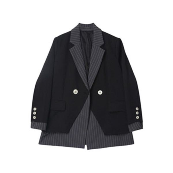 

women's suits & blazers coat 2021 autumn winter women jacket striped patchwork vintage female loose coats n474, White;black