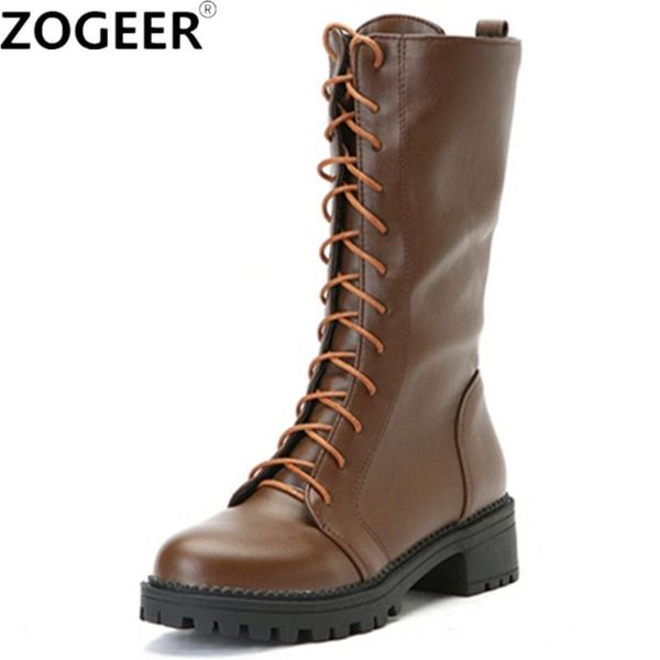 

autumn motorcycle boots fashion low heels black shoes mid-calf boots women classic lace-up ladies shoes