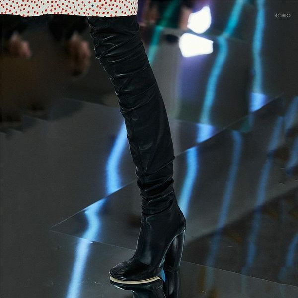 

brand sock over the knee women autumn winter pointed toe stretch high heel runway shoes thigh high boots stiletto long boot1, Black