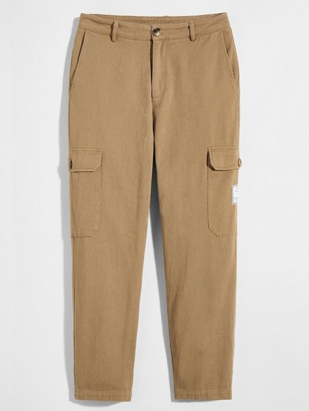 

men patched detail flap pocket pants k9g3#, Black