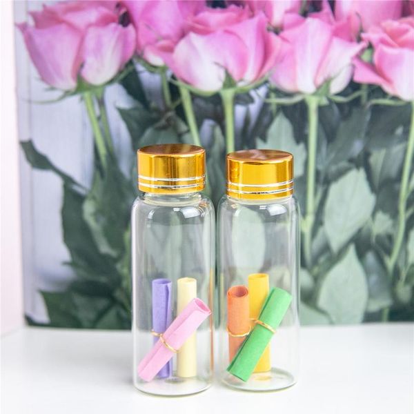 

27*70mm 24pcs 25ml glass bottles aluminium screw golden cap empty transparent clear liquid gift container wishing bot bbydyb