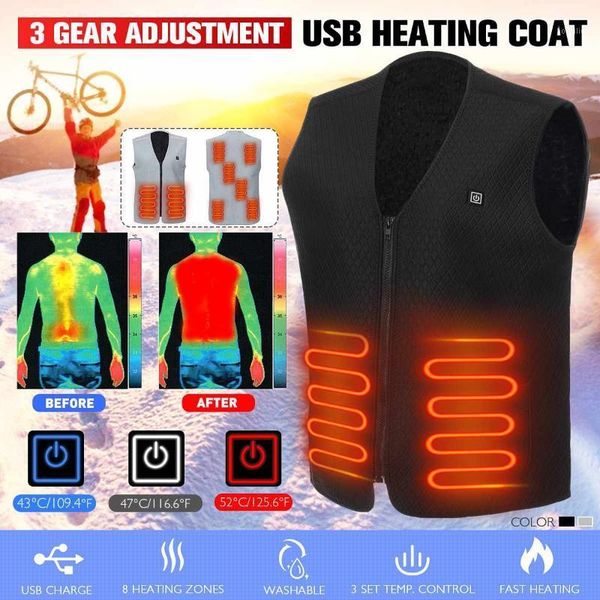 

outdoor t-shirts electric heated vest 8 areas men women warm usb heating jacket washable flexible thermal clothes1, Gray;blue