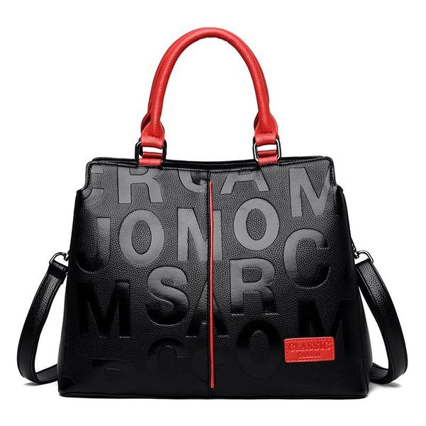 

luxury handbags women bags designer fashion large capacity tote bag ladies pu leather letter shoulder bags black shopper handbag c1002, Black;white