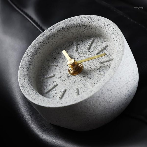 

new table clock creatuve gray sand terrazzo clock on the desk modern design for home decoration industrial watch on table1