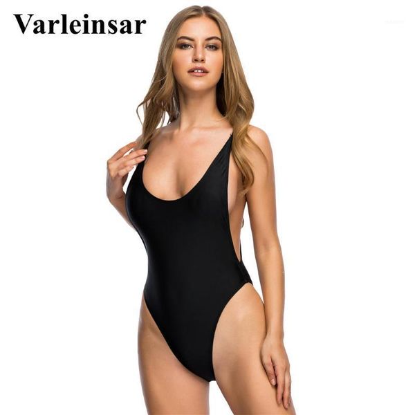 

varleinsar 2020 s - 2xl black high cut one piece swimsuit plus size swimwear female bathing suit swim wear monokini v113b1, White;black